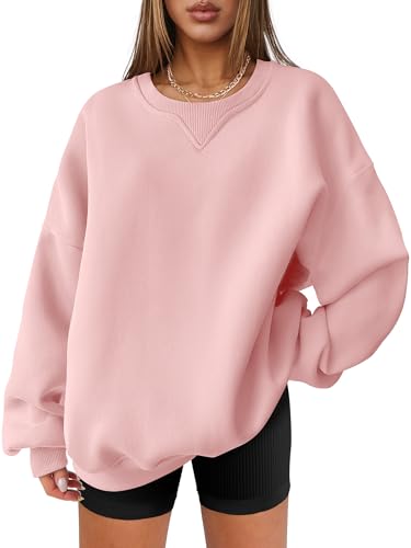 ANRABESS Womens Oversized Sweatshirts Hoodies Crewneck Fleece Pullover Sweaters 2026 Fall Outfits Teen Girls Winter Clothes Pink Medium