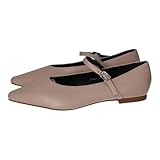 ZAPATOP JM271 Manoletinas Taupe con Tira Ajustable para Mujer Annalisa, Zapato Plano cómodo con Punta Fina y Suela Flexible Mujer Manoletinas Taupe 39