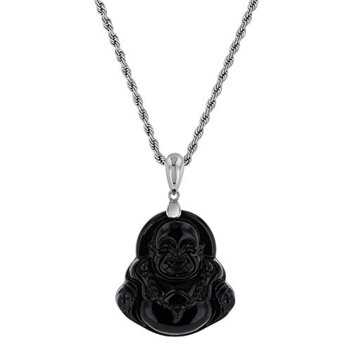Laughing Buddha Black Jade Pendant Necklace Rope Chain Genuine Certified Grade A Jadeite Jade Hand Crafted, Jade Necklace, 14k White Gold Finish Silver Laughing Jade Buddha necklace4