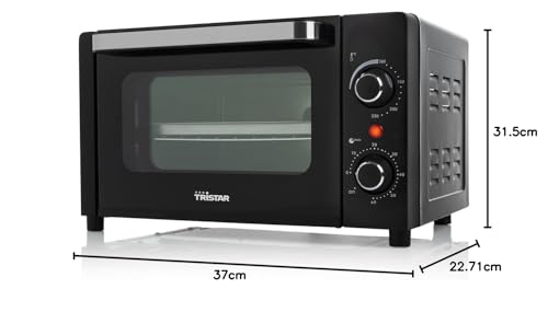 Tristar Mini-Backofen, 800 W, 10 L Volumen, Timerfunktion, Doppelglastür, Temperaturbereich bis 230°C, zum Campen geeignet, zum Grillen, Backen und Toasten, vielseitig und kompakt, schwarz, OV-3615