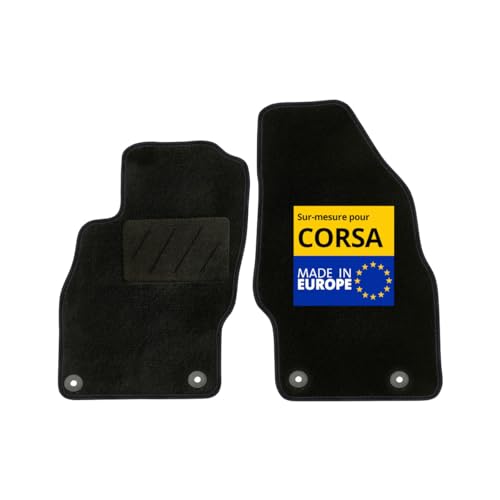 DBS - Tapis de Voiture sur Mesure - Adapté à Votre Opel Corsa (07/2006-08/2017) - Antidérapant : Clips de Fixations et Scratch - Tapis de Sol Avant 2 pièces - Moquette - Noir