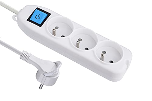 Electraline 32040 Bloc 3 prises avec interrupteur/fiche plate 1,5 m Blanc