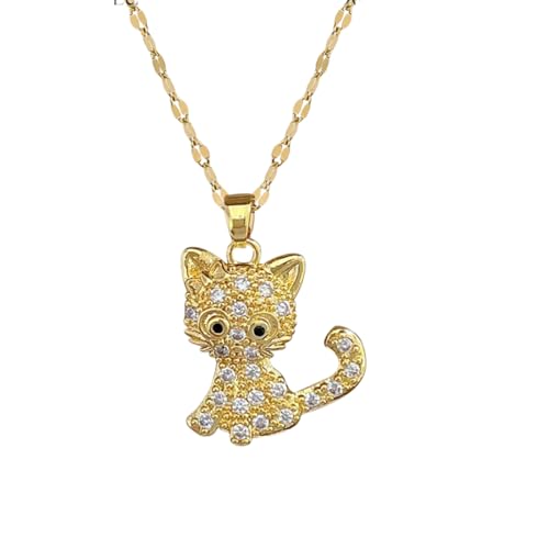KDFIYSCV Creativo, moderno y adorable dibujo animado de gato con incrustaciones de zirconio colgante Cadena exquisita de joyería para mujeres vacaciones