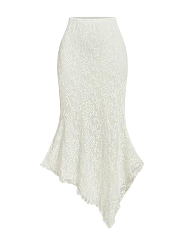 GORGLITTER Women's Asymmetrical Long Skirt Boho Floral Lace Bodycon Fishtail Maxi Skirts Trendy 2025