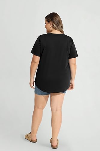 Image of RITERA Women Plus Size Tops Tie Dye V Neck Shirt Floral Camo Summer Short Sleeve Tunic Oversized Ladies Blouse XL-5XL