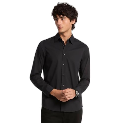 Michael Kors Men's Long Sleeve Classic Cotton Shirt, Black, XL