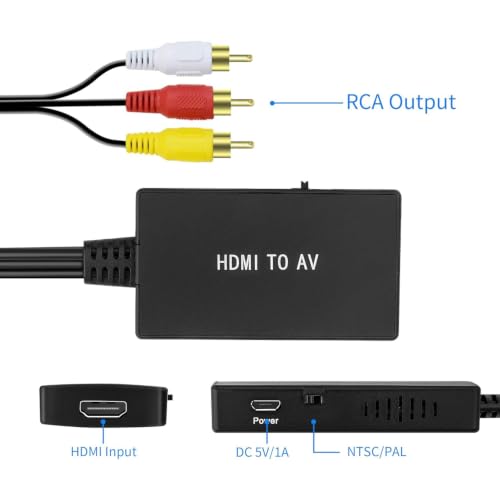 Image of HDMI to RCA /AV Converter for Fire Stick, Roku, Apple TV, Xiaomi Mi Box, Android TV Box, DVD, Blu-ray Player