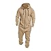 VERYPOPPA Hooded Jumpsuit for Men, Men's Hooded Jumpsuits Zip Up One Piece Playsuit Beige