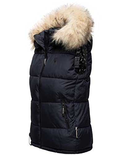 MARIKOO Chaleco acolchado para mujer con capucha desmontable de piel sintética XS-3XL, azul marino, M Cover