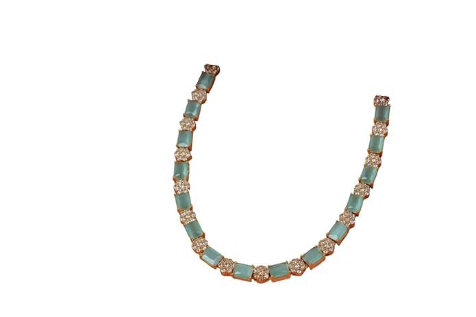 VOOSGI Luxury Ruby-Blue Crystal Necklace in Gold Finish-image-36