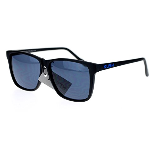 Kush Marijuana Mens Thin Matte Plastic Oversize Rectangular Sunglasses Blue