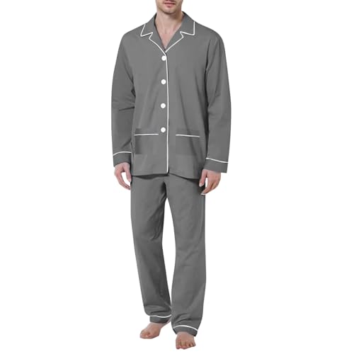 Mens Pajamas Set Soft Stretch Long Sleeve Loungewear Button Down Lightweight Breathable Cozy Sleepwear With Pockets2