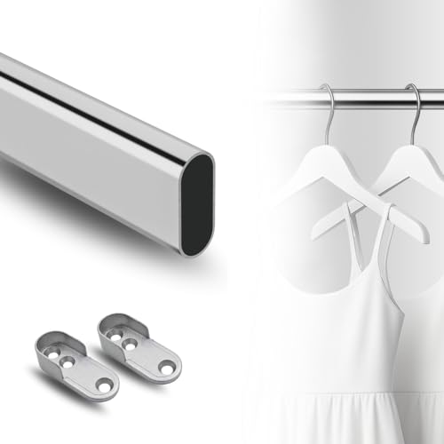 Tringle à vêtements pour armoire - 1 m - Chromé - 15 x 30 mm - Avec 2 supports latéraux en nickel