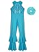 Linjinx Kids Girls 70s Party Hippie Bell-Bottom Jumpsuit Sparkly Full Body Disco Dance Bodysuit and Hair Scrunchies Set Blue 7-8 Years