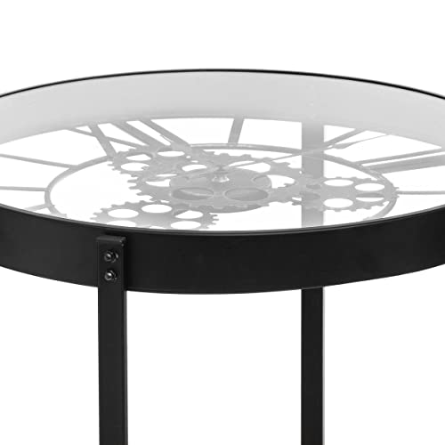 Atmosphera - Mesa Auxiliar con Reloj mecánico de Estilo Industrial, diámetro 50 x Alto 51 cm, Color Negro, Madera, Tablero de Cristal - para Sala de Estar, Mesa Auxiliar - imagen 6