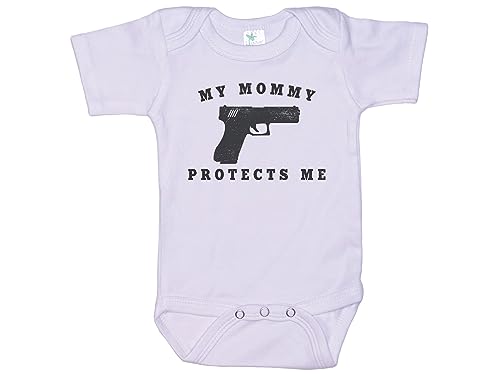 Ebenezer Fire Conceal Carry Onesie/My Mommy Protects Me/Handgun Baby Outfit (0-3M, WHITE SS (BLACK TEXT))