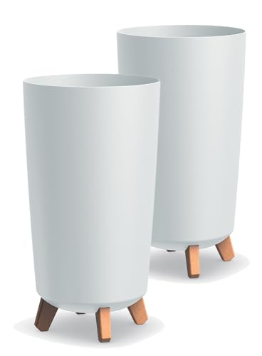 Tymar Macetero grande con patas, maceta grande, maceta grande, maceta mate, maceta para exterior e interior (2 paquetes), color blanco, altura 44,5 cm/diámetro 24 cm