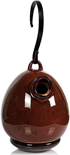 BYER OF MAINE Alcyon Egg/Bottle Bird Home, Porcelain, Glaze Finish, Oxide Red, 7”x7”x9”