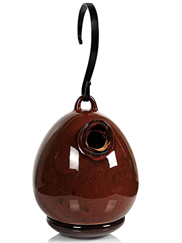 Byer Of Maine Alcyon Egg/Bottle Bird Home, Porcelain, Glaze Finish, Oxide Red, 7”X7”X9” #TOP6