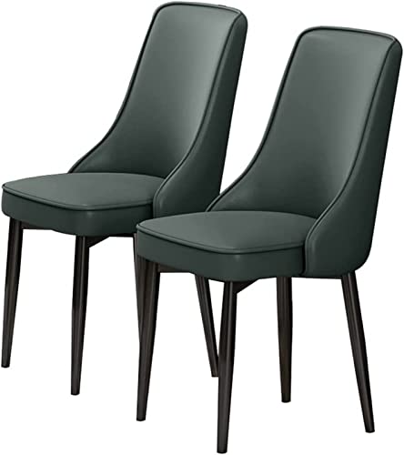 SJIALEN Modern Dining Chairs Set of 2, for Lounge Kitchen Bedroom Dining Chairs PU Leather High Back Padded Soft Seat Carbon Steel Legs Kitchen Chair (Color : Dark Green, Size : 48x45x92cm)
