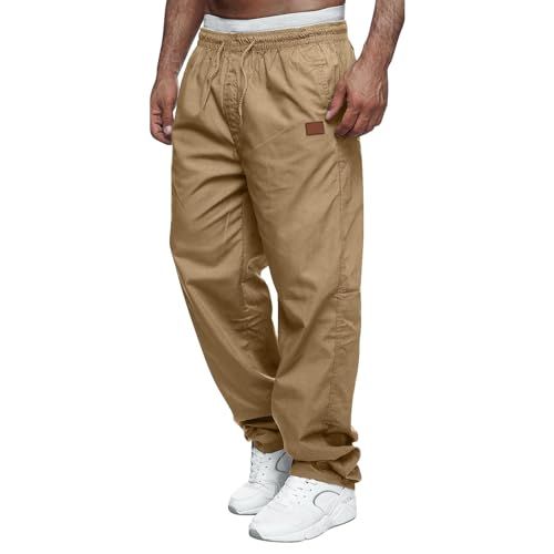 Cargo Jogging Pants Pantalones De Hombre Pantalones Chándal Ligero Suelto Bajo Ancho Trabajo Invierno Baggy Elástico Cómodo Chándal Algodón Moda Entrenamiento Cintura Elástica Casual Activewear, caqui