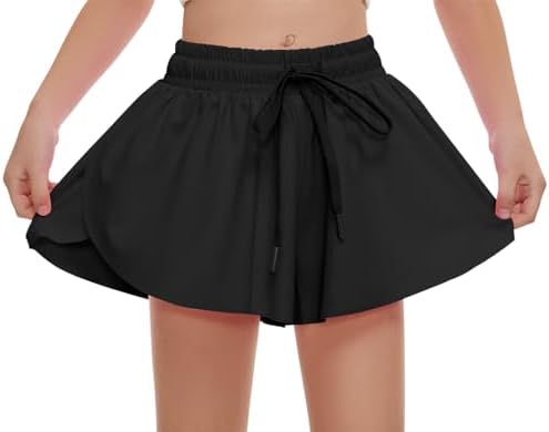 Edenfox Butterfly Shorts Girls, 2 in 1 Girls Athletic Flowy Shorts with Spandex Liner, Active Wear for Kids