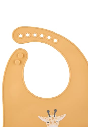 Sterntaler Silikon Lätzchen Giraffe Kaya – Lebensmittelecht – Abwischbar & spülmaschinengeeignet – Mit Auffangfach für weniger Essensreste – Verstellbar für Babys & Kleinkinder, ocker