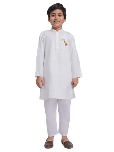 Ensemble pyjama Kurta garçon blanc tenue ethnique festive coton VASTRAMAY