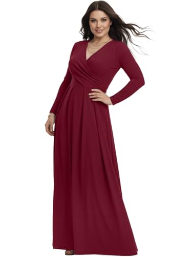Image of KOH KOH Womens Long Sleeve V-Neck Flowy Modest Elegant Evening Maxi Dress