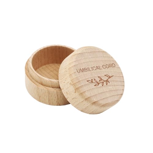 Image of Umbilical Cord Keepsake Box Engraved with Leaf Design - 2x2 Inch Baby First Curls, Tooth & Hospital Bracelet Memory Box, Wooden Newborn Gift
