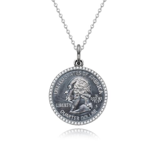 AnuClub Coin Necklace Moissanite Pendant S999 Sterling Silver Vintage Round