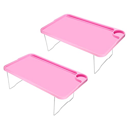 PATIKIL Desayuno Bandeja Mesa, 2 Paquetes Cama Bandejas con Plegables Patas Reutilizable Servicio Plato Portátil Aperitivo Escritorio para Comer, Rosa