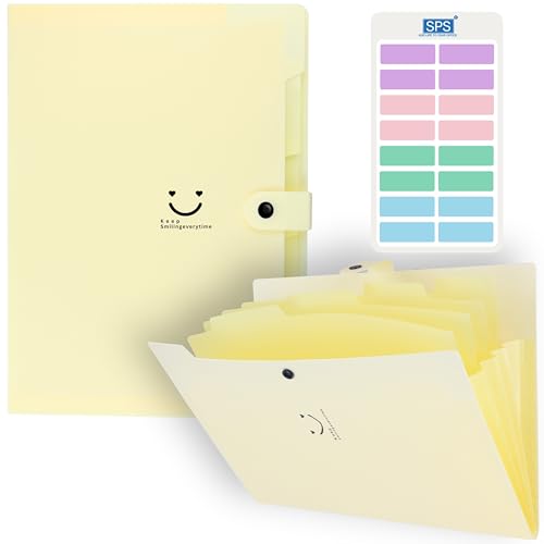 Image of SPS 5 Pocket Expanding File Folder Smile Design - Fits A4 & Letter Size Document Organizer, File Holder for Office, Accordion File Folders, Portable File Organizer, School & Home - Pastel Yellow