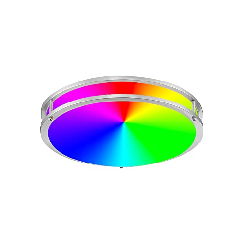 Designers Fountain LED1552RGB-BN 12" Round LED, 120V, Wiz RGBWW, Finish Smart WiFi Alexa Flushmount, Brushed Nickel