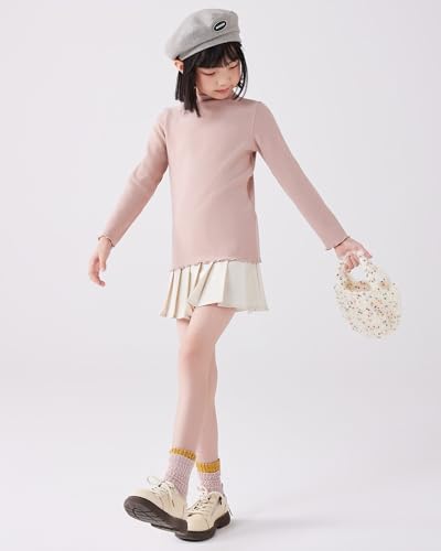 Image of ACESTAR Girls Solid Lettuce Trim Mock Neck Shirt Long Sleeve Slim Fit Ribbed Knit Tee Ruffle Tops Soft Base Layer