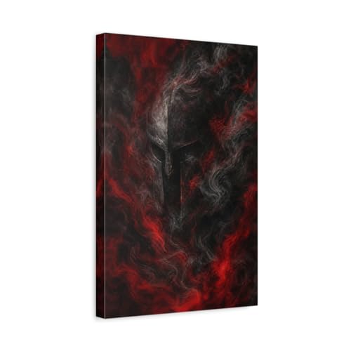 Art Mural Guerrier Abstrait Rouge et Noir Tableau Déco Canapé Salon Toile Verticale 30x45cm