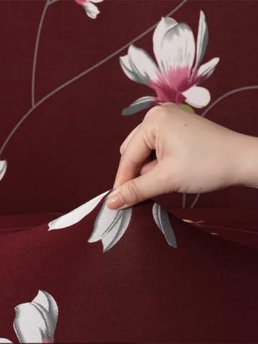 Image of Digital Print Sofa Cover Fully Covered 5 Seater Sofa Cover Non-Slip Sticky Elastic Stretchable Sofa Set Slipcover, 5 Seater (3+1+1) (Maroon Flower)