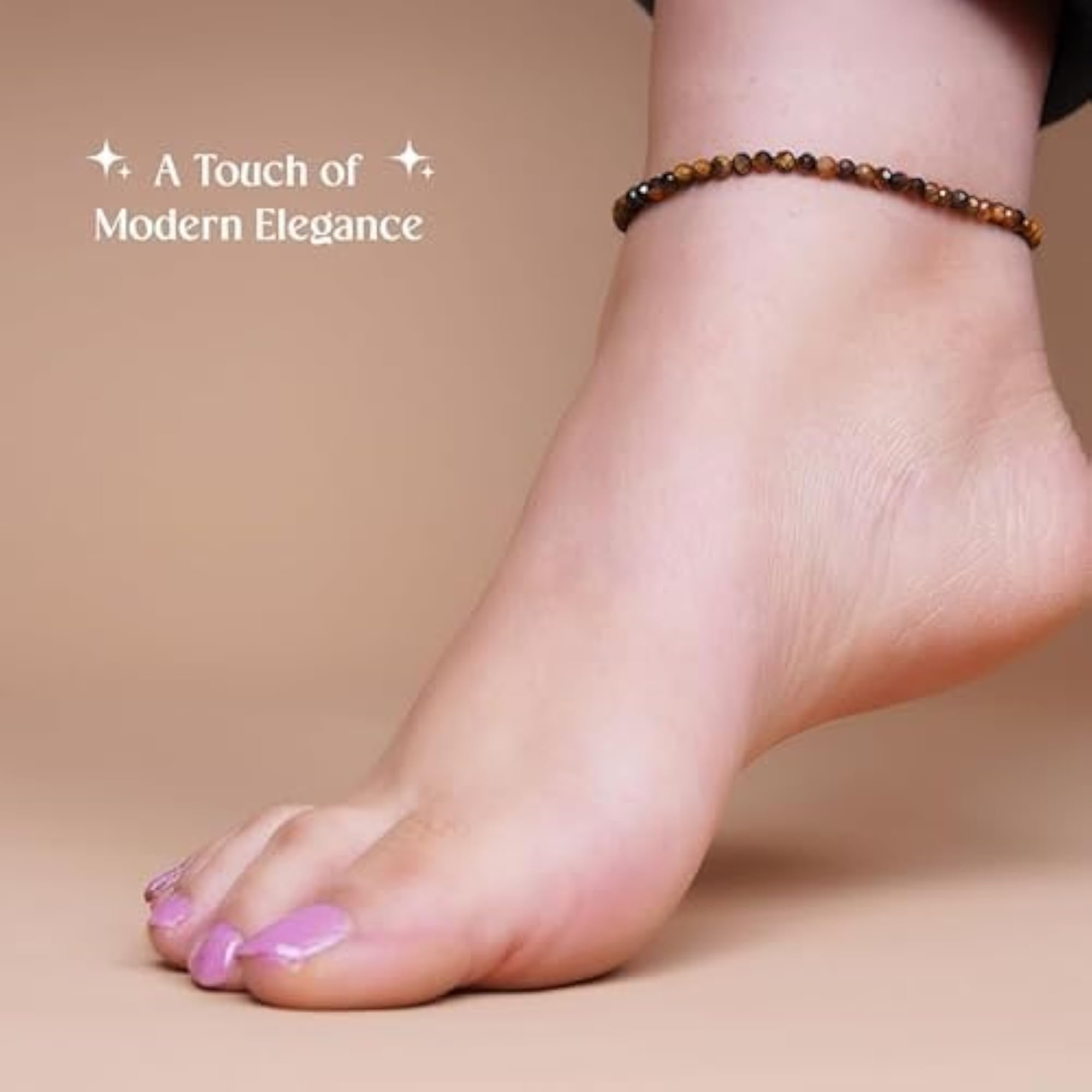 Women's Natural Tiger Eye Crystal Anklet with Adjustable Design