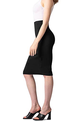 Womens Premium Nylon Ponte Stretch Office Pencil Skirt Made Below Knee Ksk45002 1073T Black 1X #TOP2
