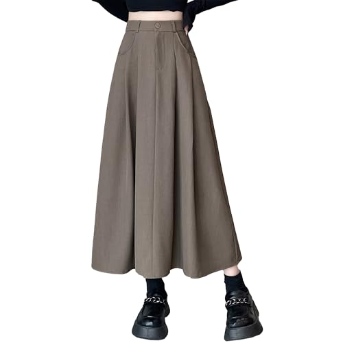 SANGTREE Women's Suit Long Skirts High Waisted Flared A-Line Skirt with Pockets & Belt Loops