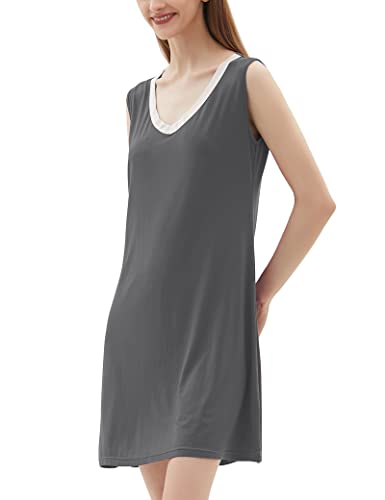 Joyaria Women Moisture Wicking Nightgown Sleeveless Sleepwear Nightshirt Soft Modal Cooling Dark Gray #TOP4