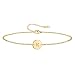 MOMOL Initial Charm Bracelets, 18K Gold Plated Stainless Steel Dainty Small Round Coin Disc Initial Bracelet Engraved Letters Personalized Name Bracelet for Girls (KK)