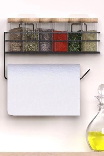 Orret Home Yapışkanlı Metal Raf – Kağıt Havlu Askılı Duvar Tipi Baharatlık ve Şampuanlık, Banyo ve Mutfak İçin Uygun, Delmeden Yapıştırmalı Metal Askılı Organizer Raf - Görsel 5