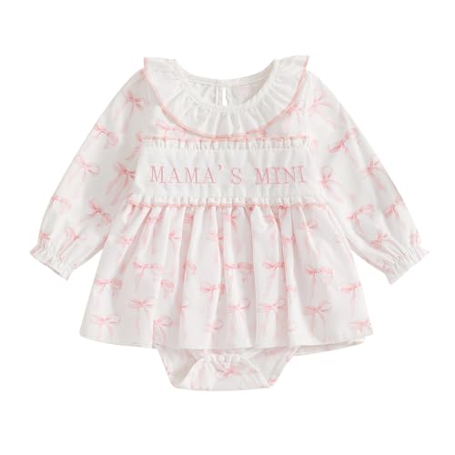 Image of MoZiKQin Baby Girl Ruffle Romper Newborn Dress Long Sleeve Letter Bowknot Doll Collar Bodysuit Skirt Cute Spring Clothes