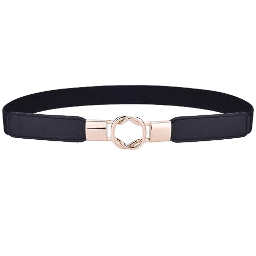 Women Retro Elastic Stretchy Metal Buckle Skinny Waist Belt 1 inch Wide
