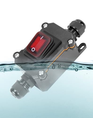 Miniatura 3 de Qwork Interruptor De Cable En Línea Impermeable Ip65 Con Luz Indicadora Roja, 220v 30a, Dpst De 4 Pines, Control De Encendido Apagado De Doble Posición