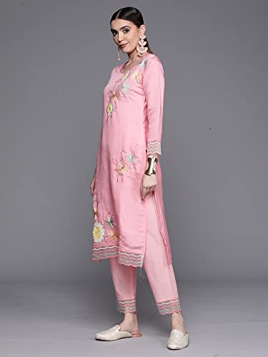 Image of INDO ERA Women Silk Embroidered Kurta Set For Women