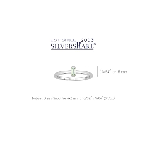 Silvershake Extra Ultra Petite Natural Green Sapphire White Gold Plated 925 Sterling Silver Minimalist Stackable Promise Solitaire Gemstone Ring Jewelry for Women Size 52
