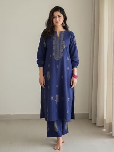 Image of ANNI DESIGNER Women's Rayon Viscose Straight Printed Kurta with Palazzo | Women Kurta Set | Ethnic Wear for Women | Daily Office Casual Traditional Outfit