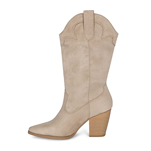 STYLISH S ONYX - Women's Western Cowgirl Stacked Heel Pointed Toe Mid Calf High Heel Boots